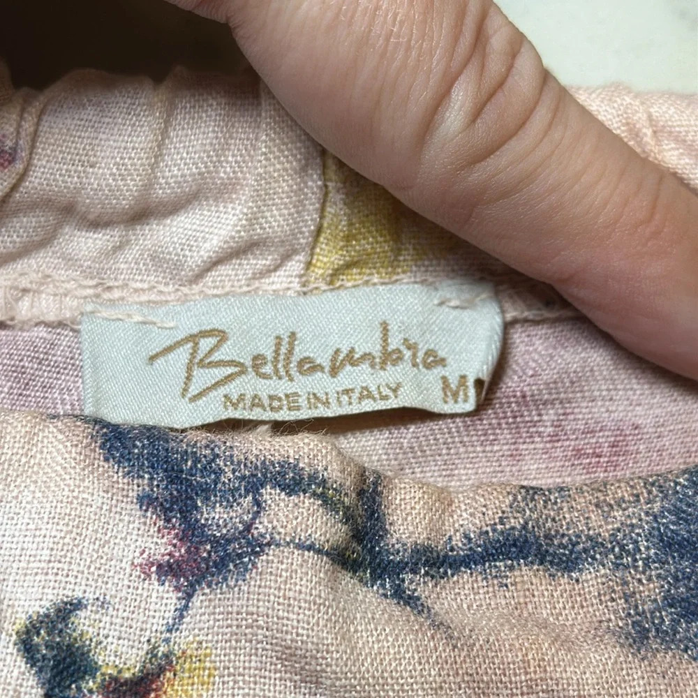 Bellambra Made in Italy Pink Floral 100% Linen Halter Neck Tie Dress Womens M - Picture 3 of 8